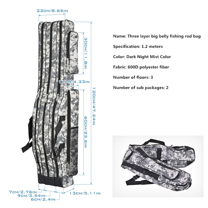 Three-Layer Foldable Fishing Rod Bag – Spacious & Durable Outdoor Storage