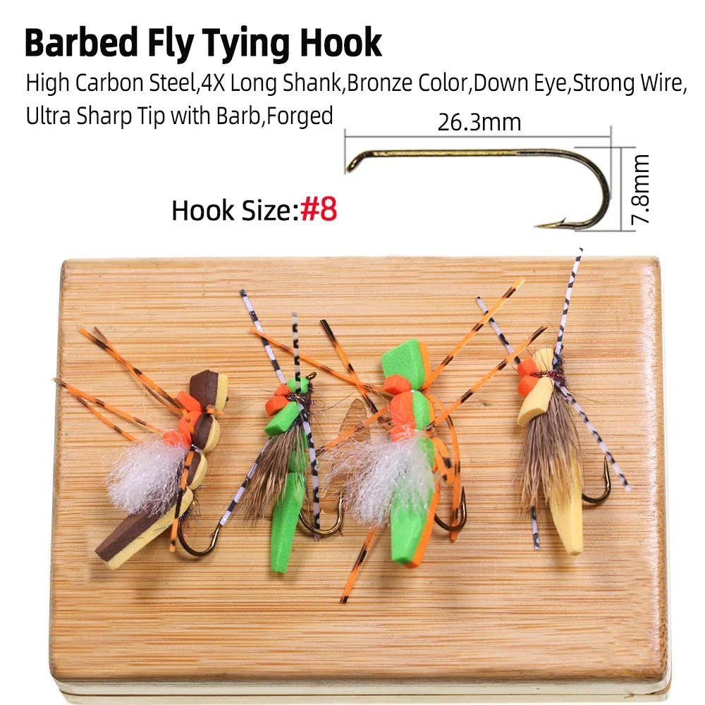 Vampfly 5pcs #8 Foam Grasshopper – Floating Hopper Dry Fly for Trout, Bass & Sunfish