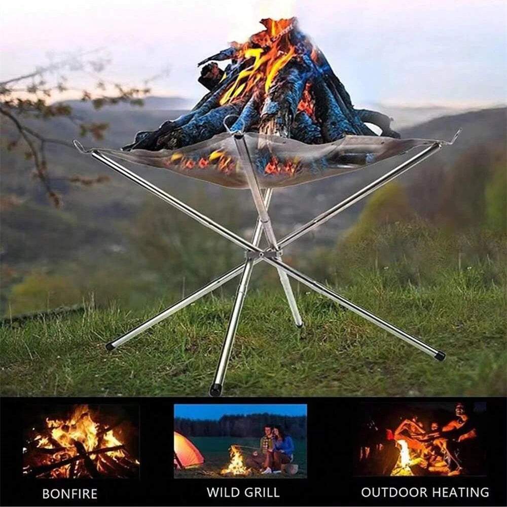 Portable Outdoor Fire Pit – Collapsible Steel Mesh Fire Stand