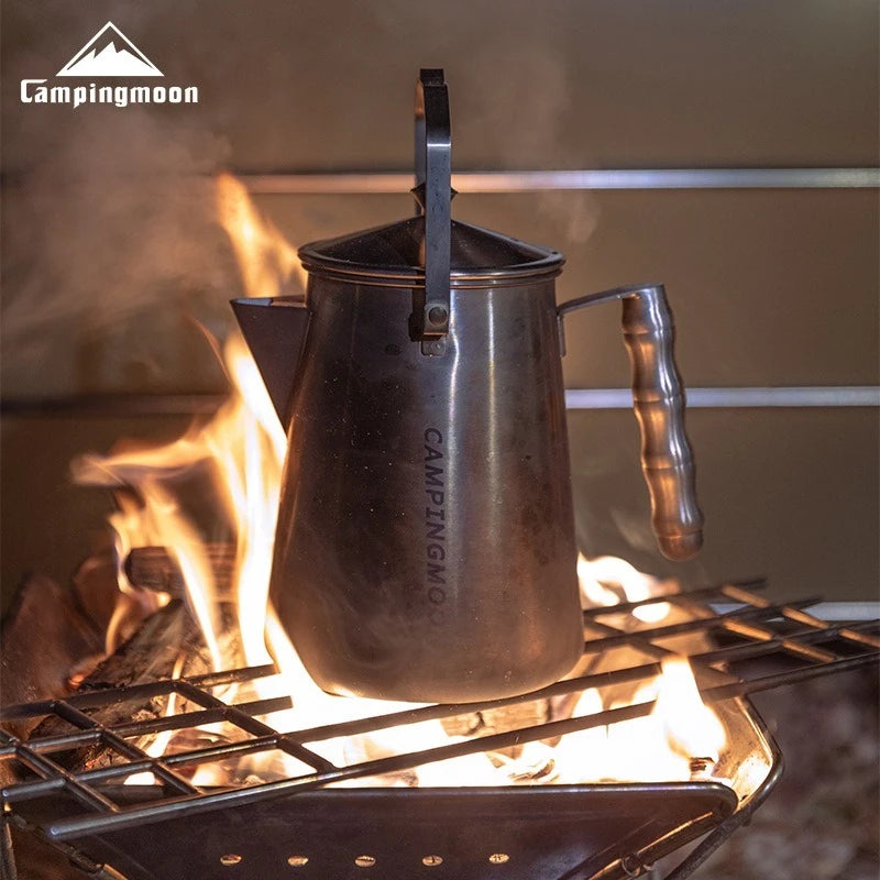 CAMPINGMOON SW-6 Stainless Steel Camping Kettle – Large Capacity Fire Kettle for Tea & Hand-Brewed Coffee