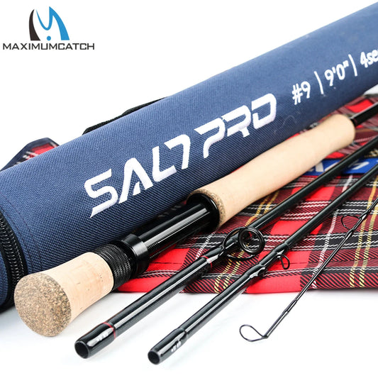 Maximumcatch SaltPro Saltwater Fly Rod – 8/9/10WT, 9FT Fast Action (30T+40T SK Carbon), 4-Piece with Extra Tube