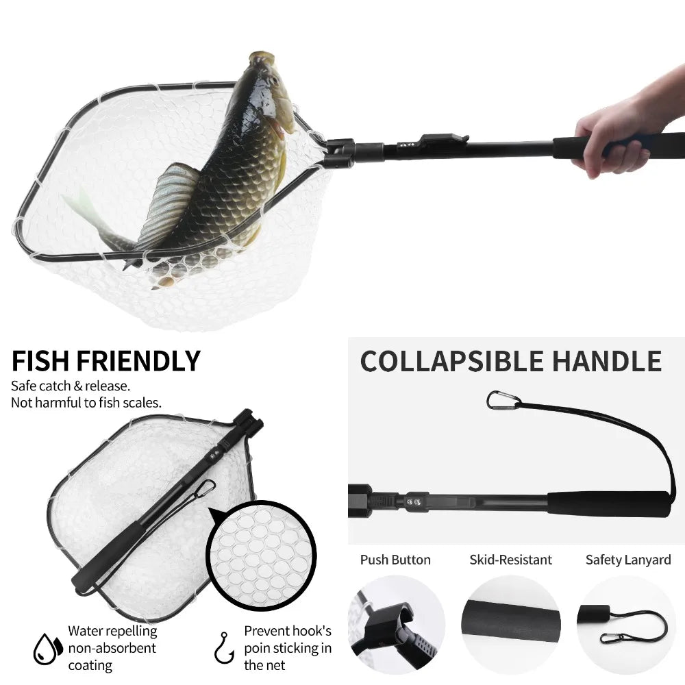 Fly Fishing Landing Net – Soft Rubber Mesh for Catch & Release