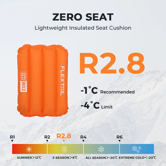 FLEXTAIL ZERO SEAT – Ultralight Inflatable Cushion with 2.8 R-Value & Carrying Bag