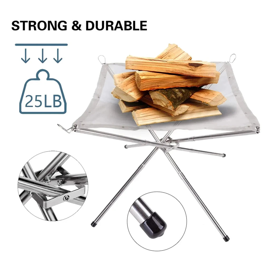 Portable Outdoor Fire Pit – Collapsible Steel Mesh Fire Stand