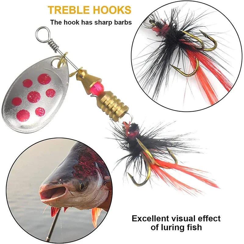 Metal Spinner Spoon Lure Kit Hard Bait Tackle with High-Strength Hooks for Bass Pike Trout Freshwater/Saltwater Fishing