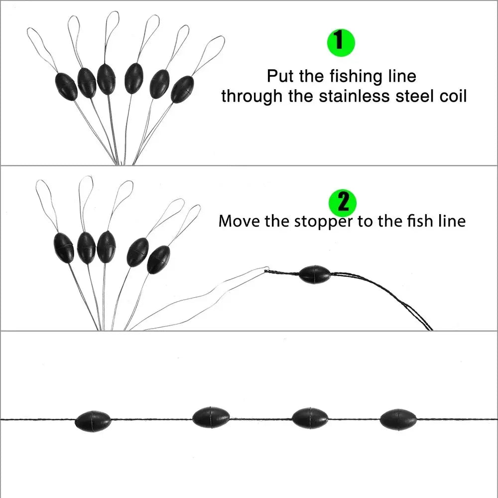 600Pcs (100 Groups) Rubber Space Beans Oval Stopper Set - Essential Fishing Bobber & Rigging Accessories for Fly Fishing, Spinner Baits & More