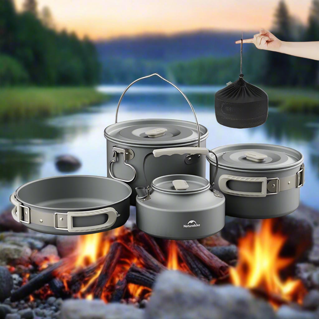 Naturehike Camping Cookware Kit – Portable Frying Pan, Kettle, Tableware & Foldable Cooking Utensils for Outdoor Adventures