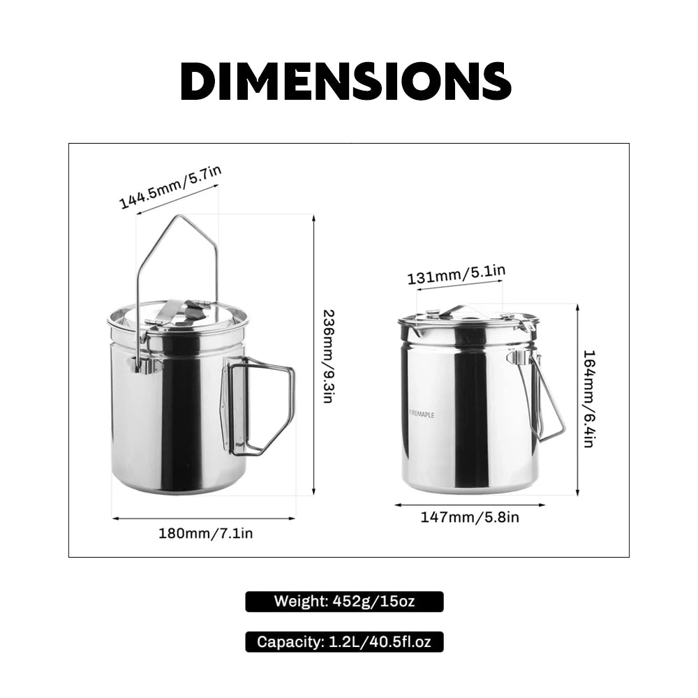 Fire Maple 1.2L Stainless Steel Steamer Pot – Lockable Lid Cookware for Camping, Hiking & Bushcraft