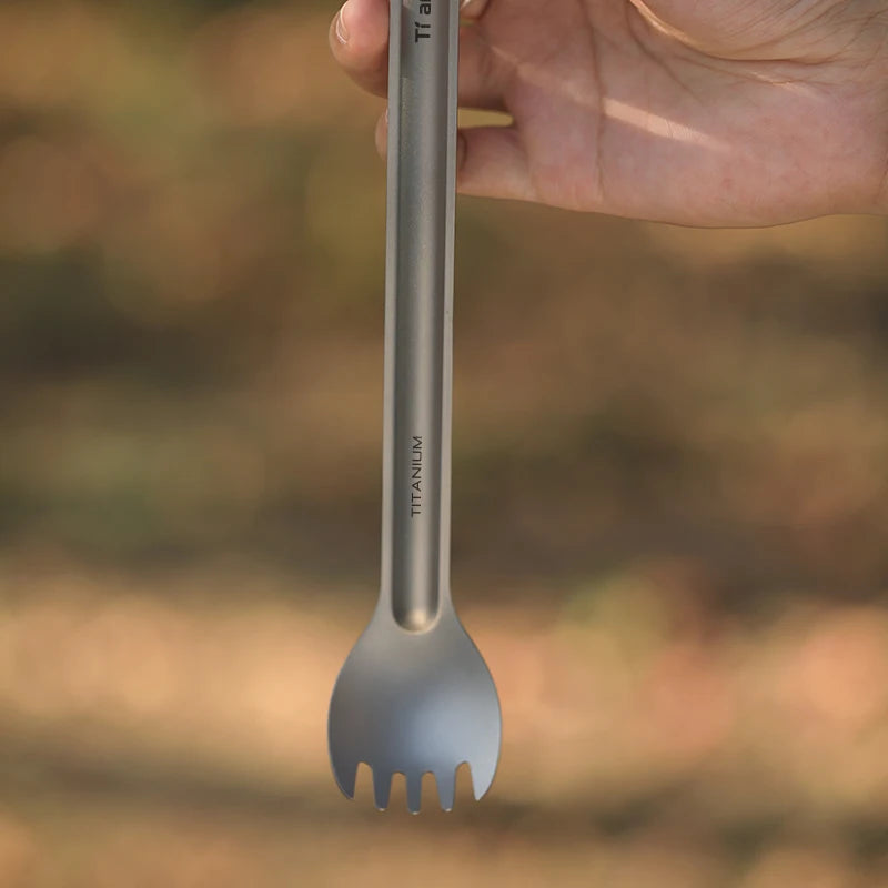 Pure Titanium Cutlery Set – Ultralight Long Handle Spoon or Spork (2pcs) with Storage Bag