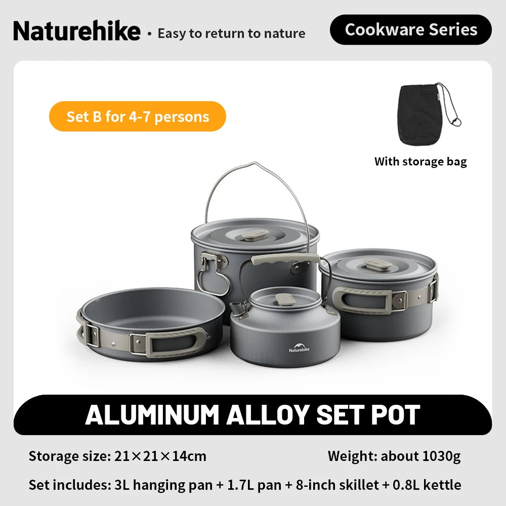 Naturehike Camping Cookware Kit – Portable Frying Pan, Kettle, Tableware & Foldable Cooking Utensils for Outdoor Adventures