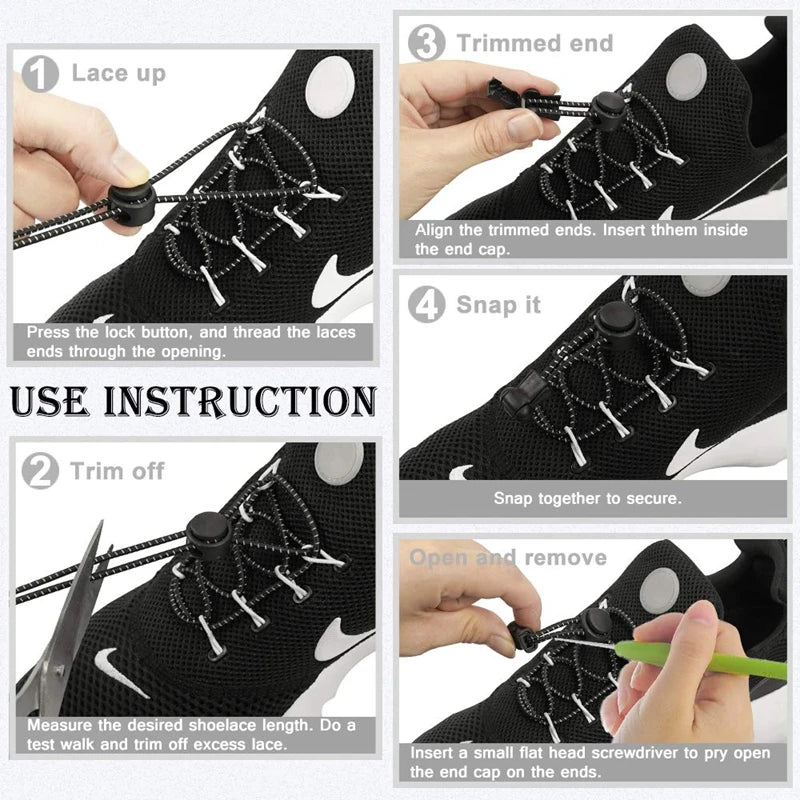 1 Pair Elastic No-Tie Shoelaces – Quick Lock Round Rubber Laces for Sneakers