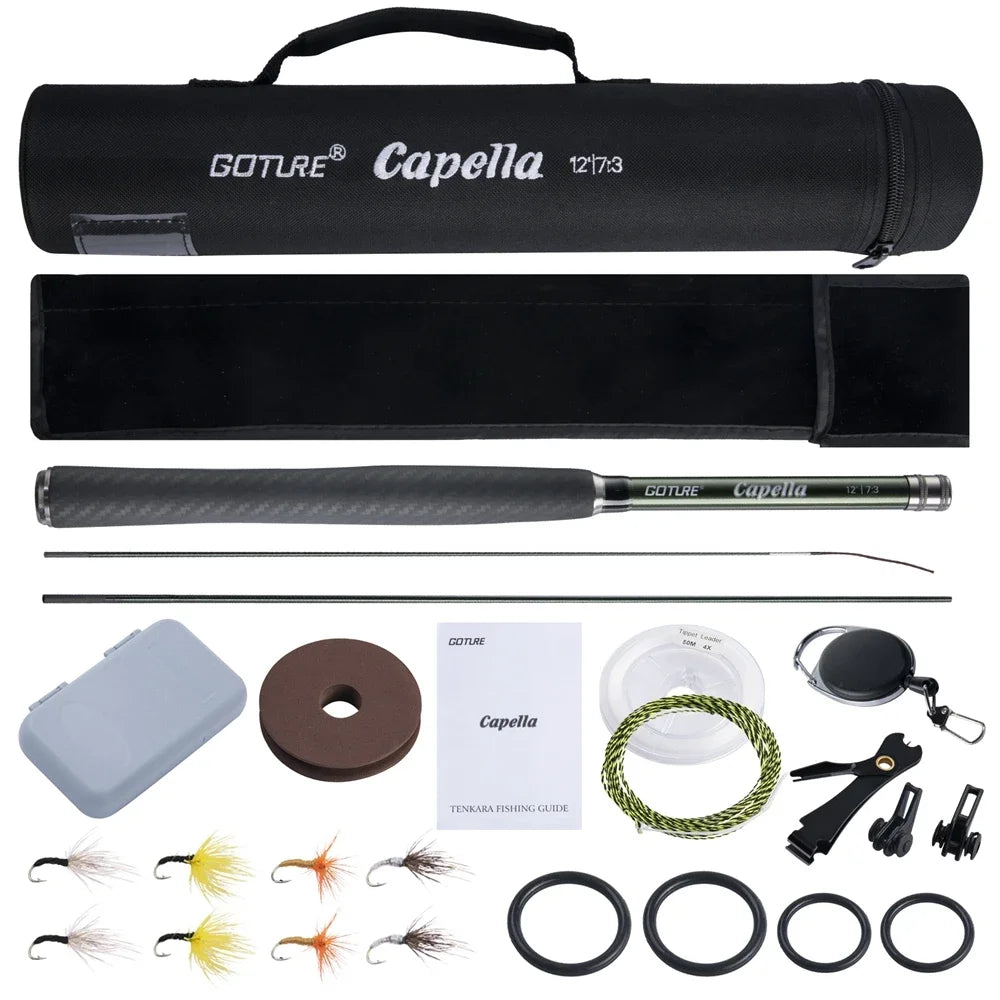 Goture 12FT Classical Tenkara Fly Fishing Rod Combo Super Lightweight • Portable • IM8 Carbon Fiber • Complete Trout Fishing Set