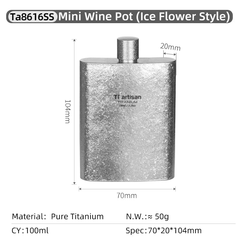 Tiartsian Pure Titanium 100ml Mini Wine Bottle with Funnel – Ultralight Outdoor Flask