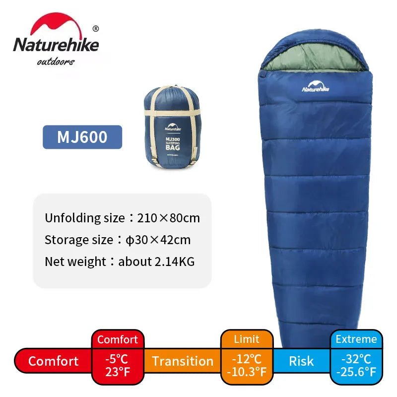 Naturehike MJ Series Winter Sleeping Bags – MJ300 (-1°C) & MJ600 (-12°C) Lightweight Mummy Sleeping Bags for Camping & Hiking