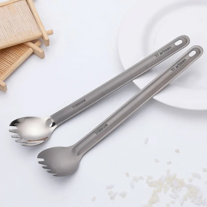 Tiartisan Titanium Long Handle Spork Spoon Cutlery Ultralight Tableware Outdoors Portable Dinnerware Camping Equipment