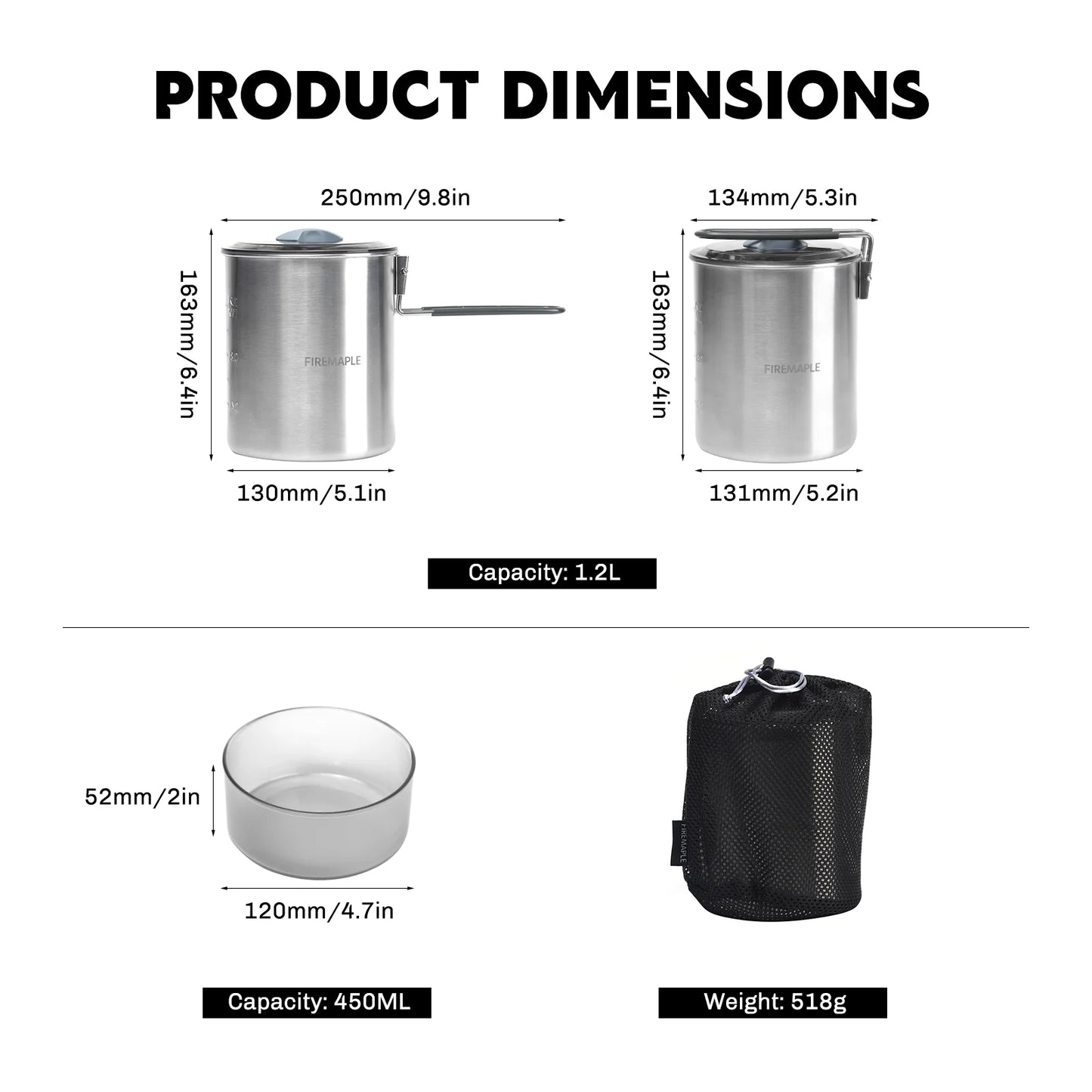 Fire-Maple Antarcti Duo Camping Cooking Set – 1.6L Stainless Steel Pot & Cooking Set for Outdoor Adventures