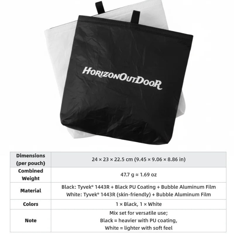 Outdoor Tyvek® Insulated Food Pouch – Ultralight Waterproof Meal Warmer Bag for Hiking, Camping & Backpacking