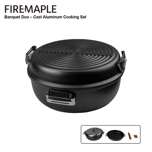 Fire-Maple Banquet Duo Cast Aluminum Cooking Set - Stackable Non-Stick Frypan & Stock Pot Set for 2-4 Person Family Camping
