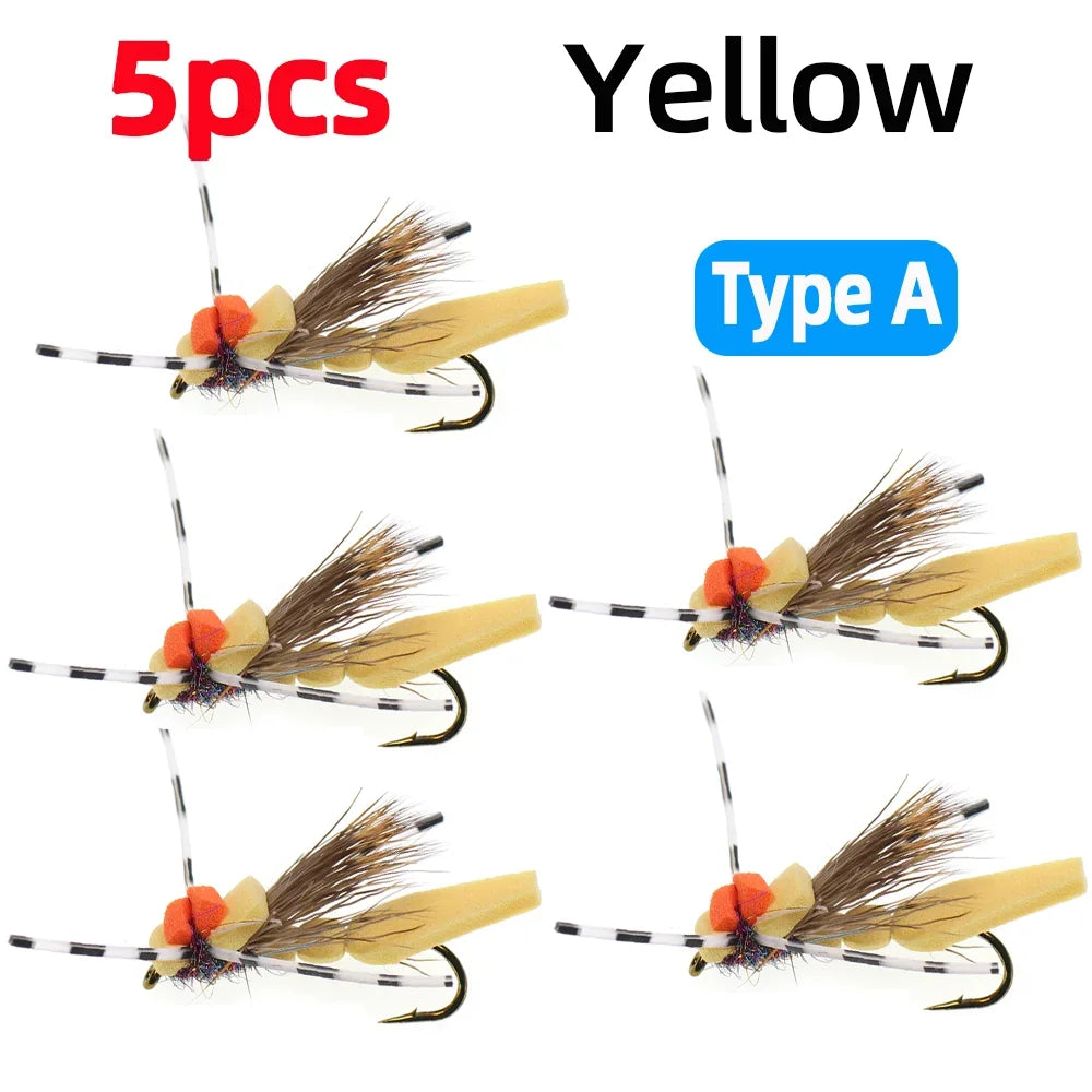 Vampfly 5pcs #8 Foam Grasshopper – Floating Hopper Dry Fly for Trout, Bass & Sunfish