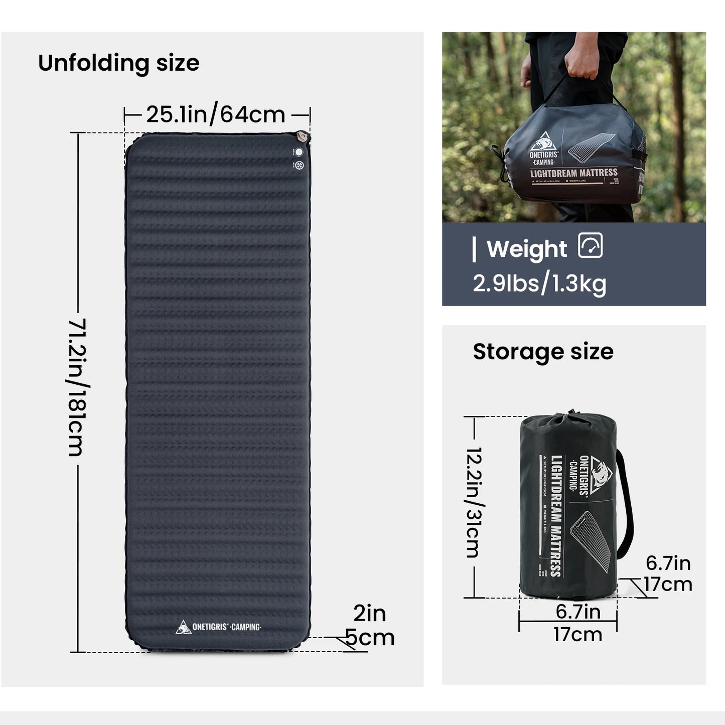 Onetigris LIGHTDREAM Camping Mattress – Lightweight Self-Inflating Sleeping Pad