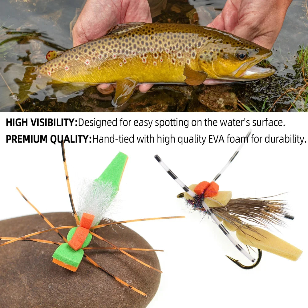 Vampfly 5pcs #8 Foam Grasshopper – Floating Hopper Dry Fly for Trout, Bass & Sunfish