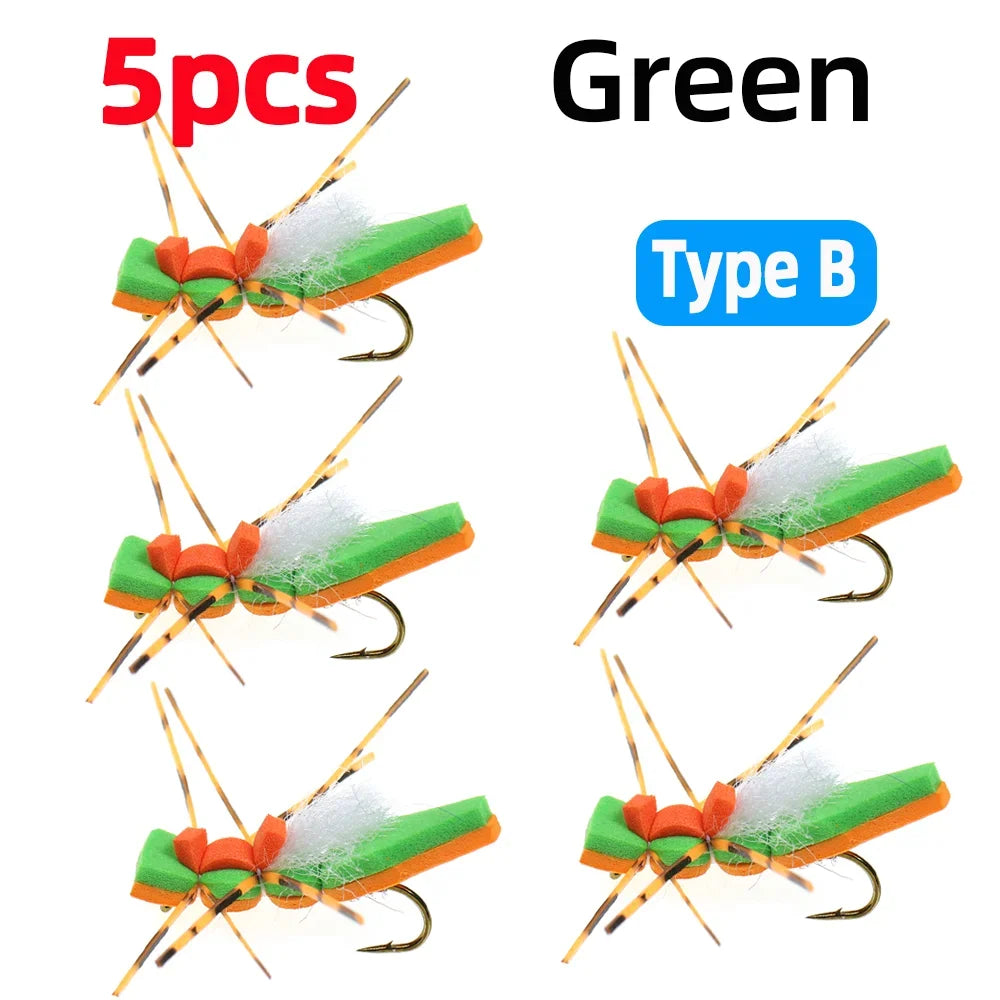 Vampfly 5pcs #8 Foam Grasshopper – Floating Hopper Dry Fly for Trout, Bass & Sunfish