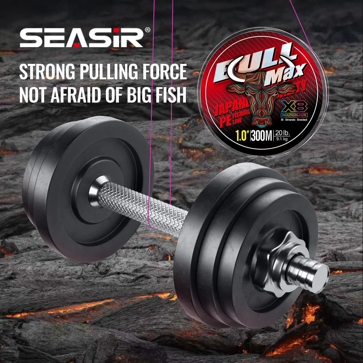Seasir Bull Max X8 Multicolor Braided Fishing Line - Premium PE 8-Strand Braided Line | 300M | PE 0.8-6.0 | 15-70LB