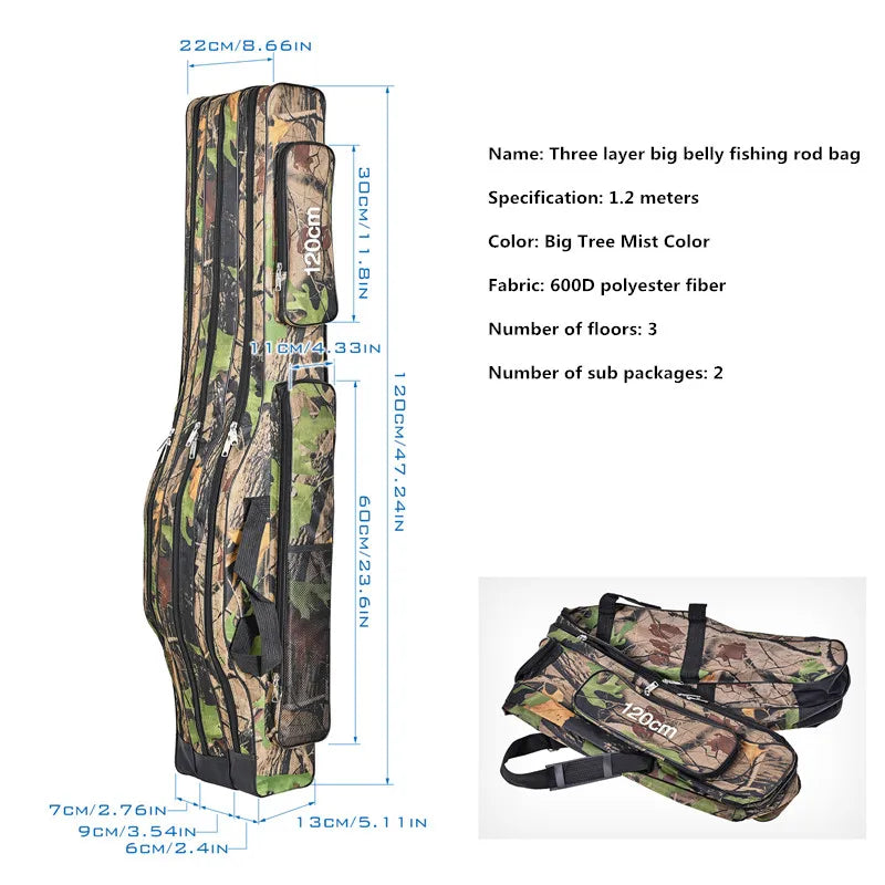 Three-Layer Foldable Fishing Rod Bag – Spacious & Durable Outdoor Storage