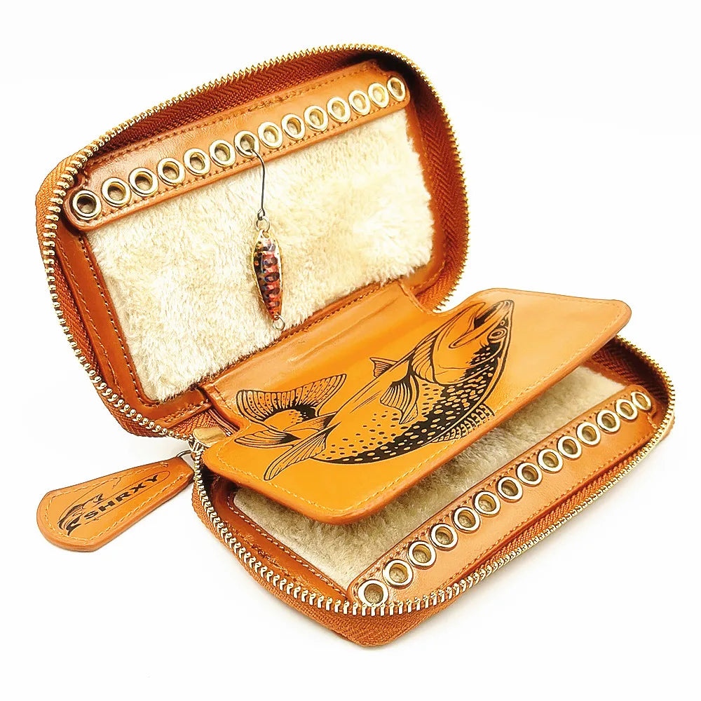 Fly Fishing Sequin Bait Lure Storage Bag – Felt Cowhide Fly Dryer Wallet for Fishermen