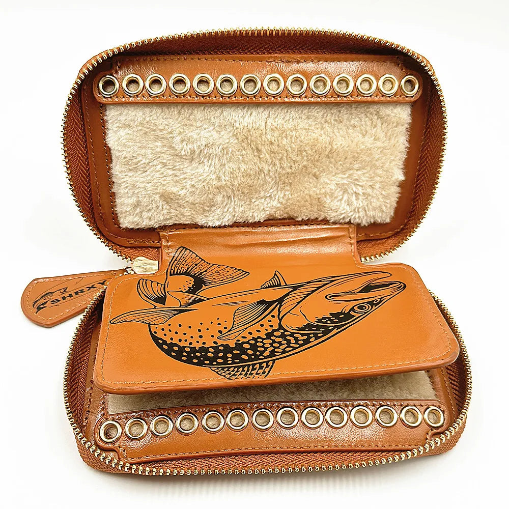 Fly Fishing Sequin Bait Lure Storage Bag – Felt Cowhide Fly Dryer Wallet for Fishermen