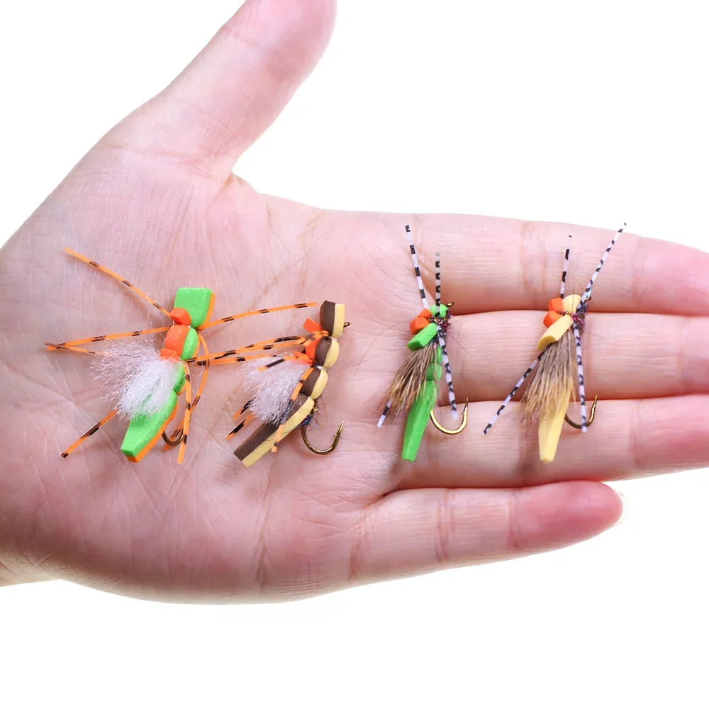 Vampfly 5pcs #8 Foam Grasshopper – Floating Hopper Dry Fly for Trout, Bass & Sunfish