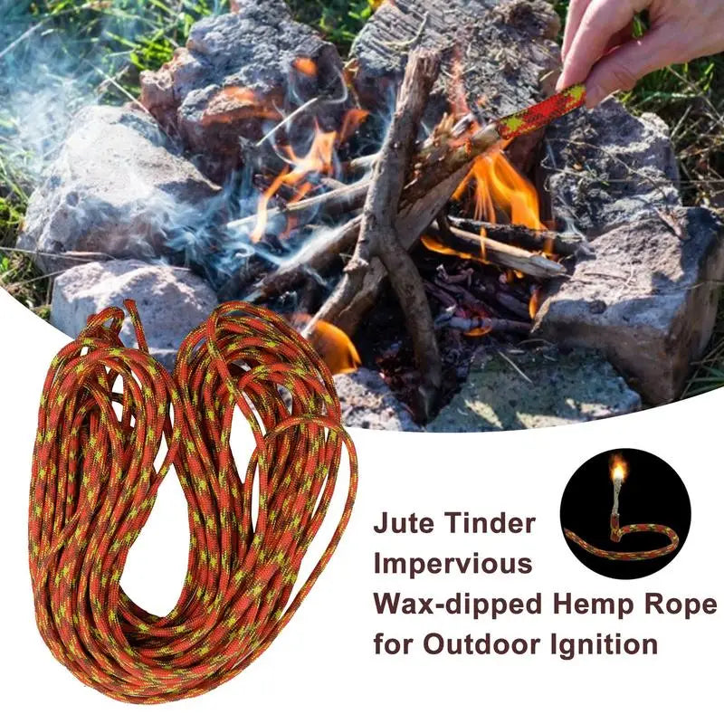 25ft Outdoor Wax-Dipped Jute Fire Starter Rope – Waterproof Ignition Cord for Camping, Survival & Emergency Use
