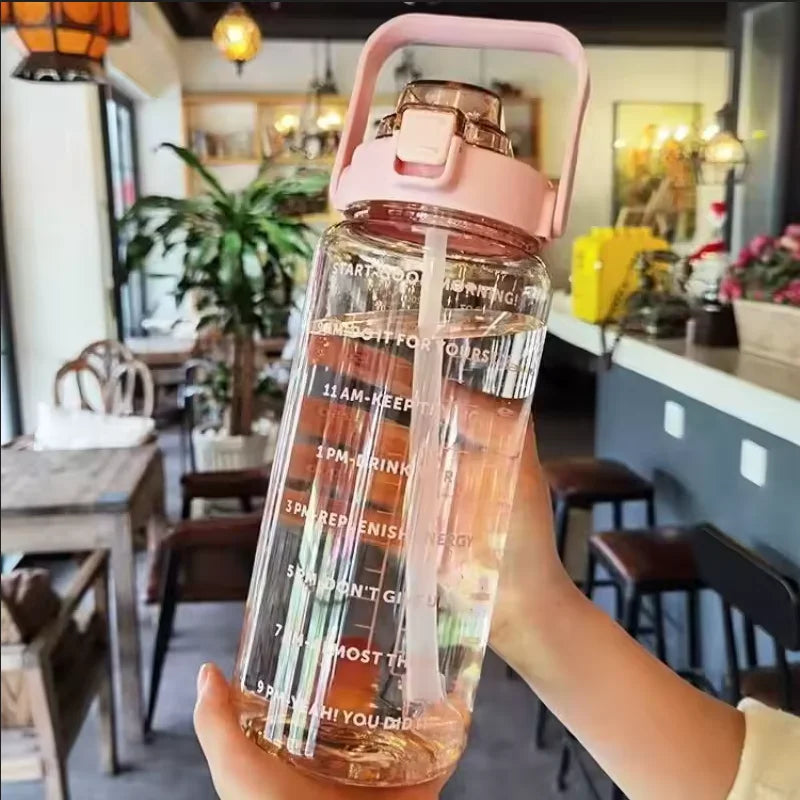 2L Large Capacity Water Bottle with Straw