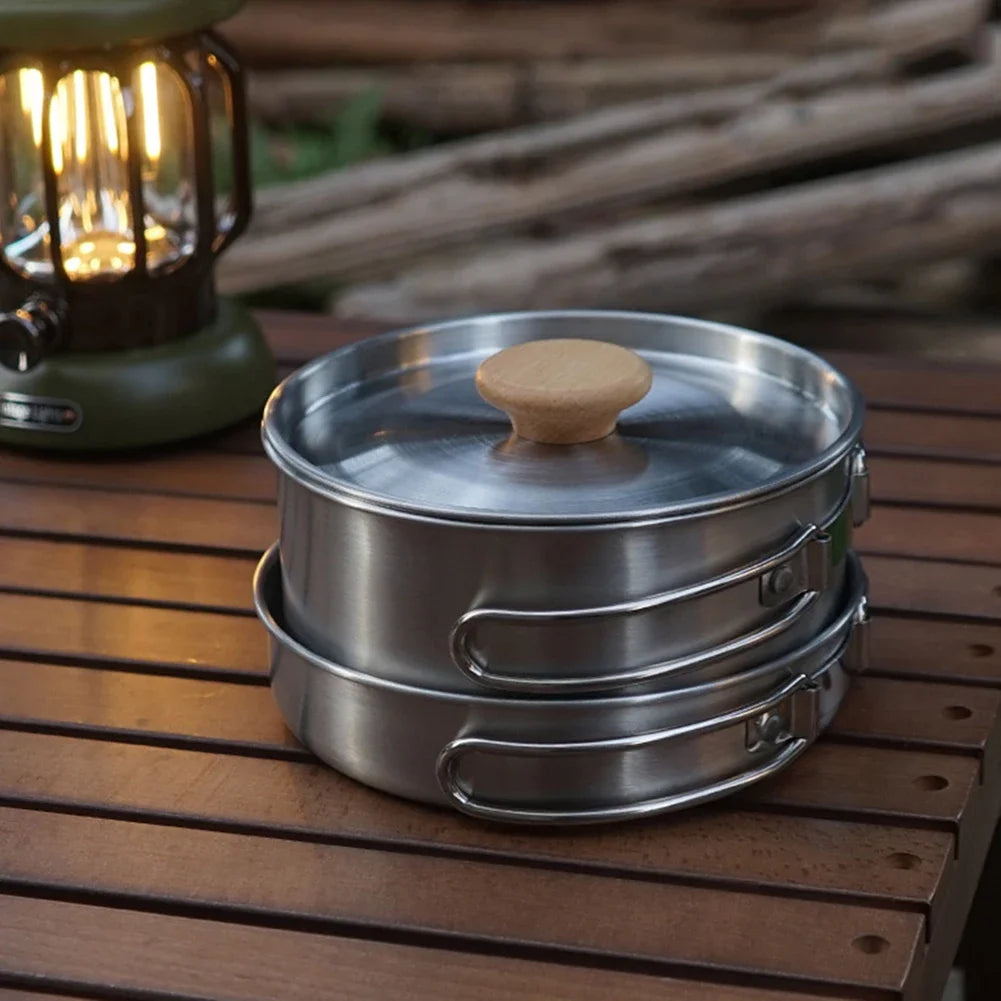 Outdoor Camping Pot Set – Durable Stainless-Steel Tableware for Every Adventure