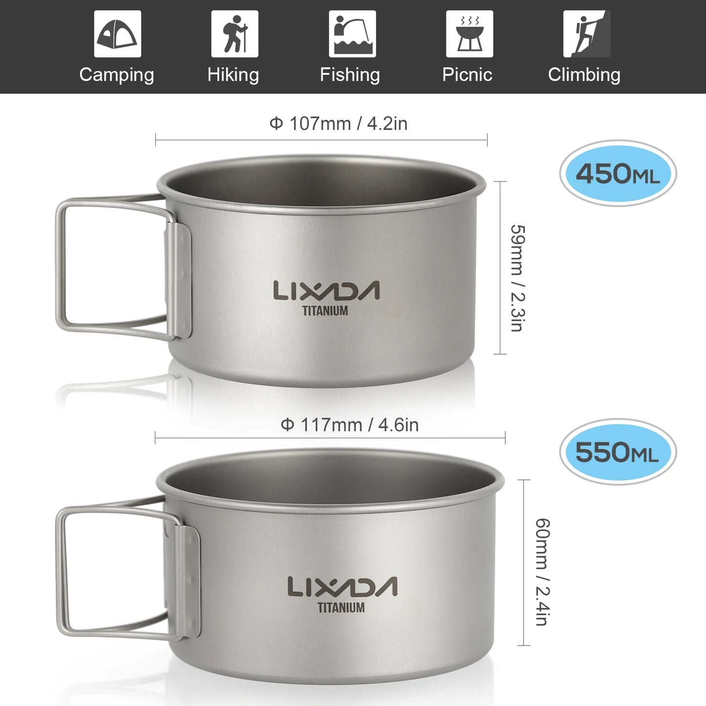 Lixada Titanium Bowl with Folding Handles – Ultra-Light Bowls for Camping, Hiking & Backpacking