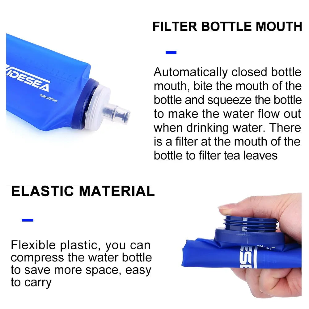 600ml Soft Water Bottle – Foldable Hydration for Camping, Running & Cycling