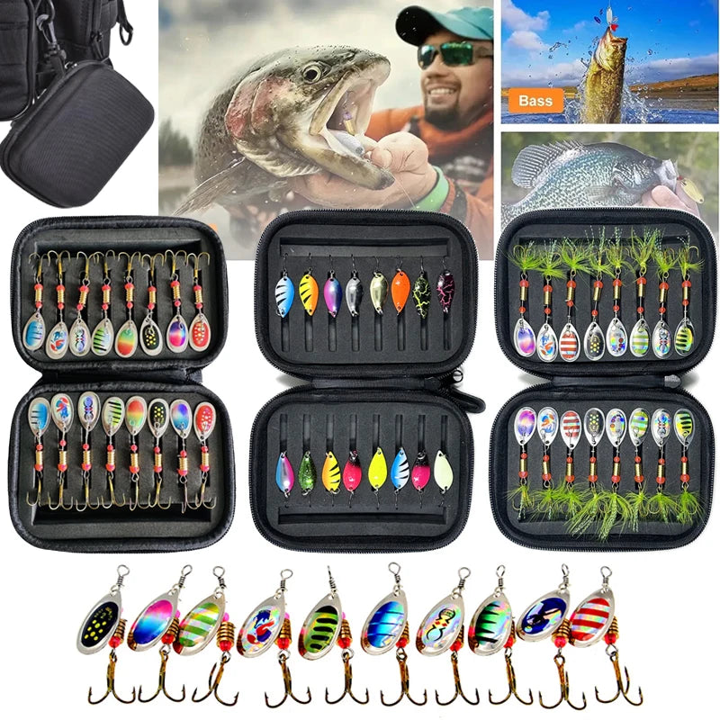 Metal Spinner Spoon Lure Kit Hard Bait Tackle with High-Strength Hooks for Bass Pike Trout Freshwater/Saltwater Fishing