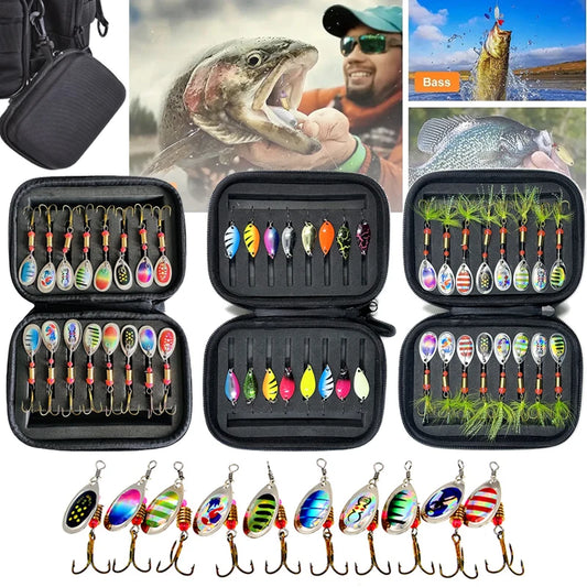 Metal Spinner Spoon Lure Kit Hard Bait Tackle with High-Strength Hooks for Bass Pike Trout Freshwater/Saltwater Fishing
