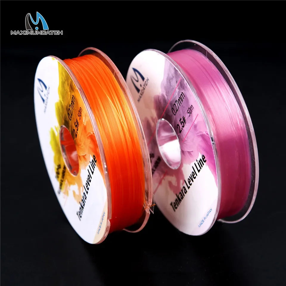 MAXIMUMCATCH 50M 2.5# Tenkara Pro Level Line - Fluorocarbon Fly Fishing Line – Pink/Orange | Small Stream Precision