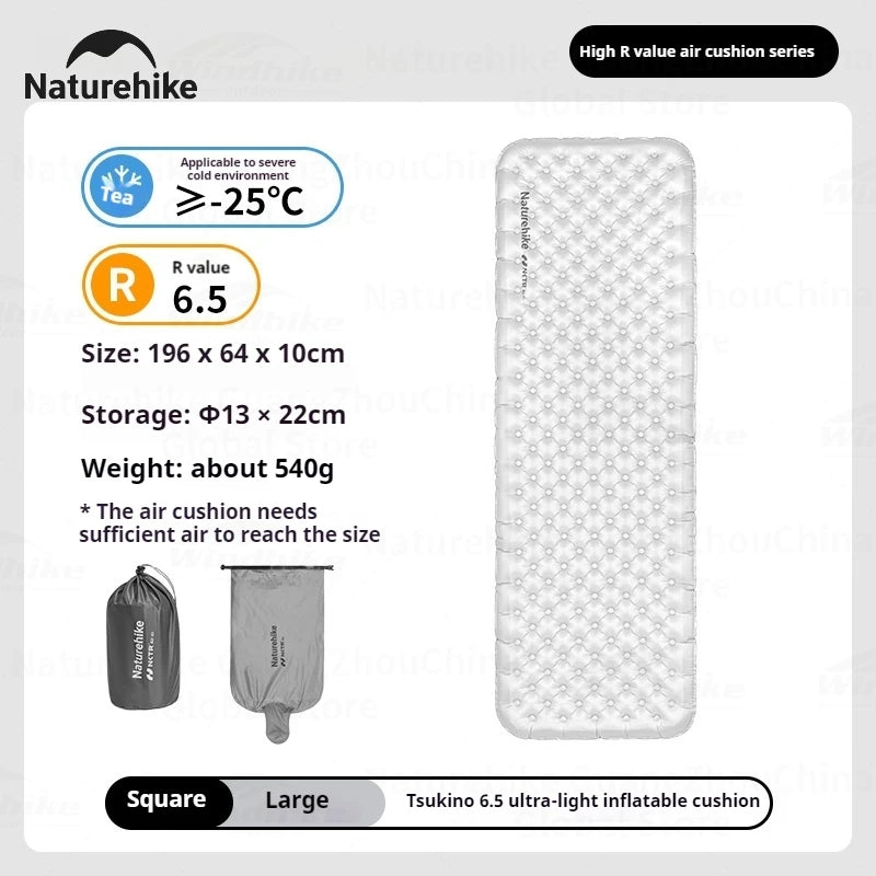 Naturehike R6.5 Inflatable Mat – 10cm Thick | 20D Nylon TPU | Ultralight Camping Air Bed