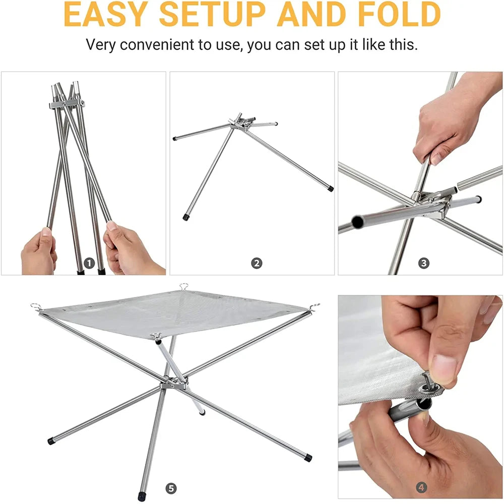 Portable Outdoor Fire Pit – Collapsible Steel Mesh Fire Stand