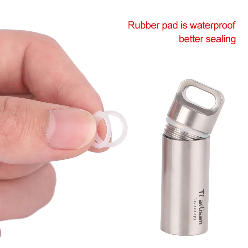 Tiartisan Pure Titanium Mini Sealed Pill Box – Ultralight Waterproof EDC Keychain