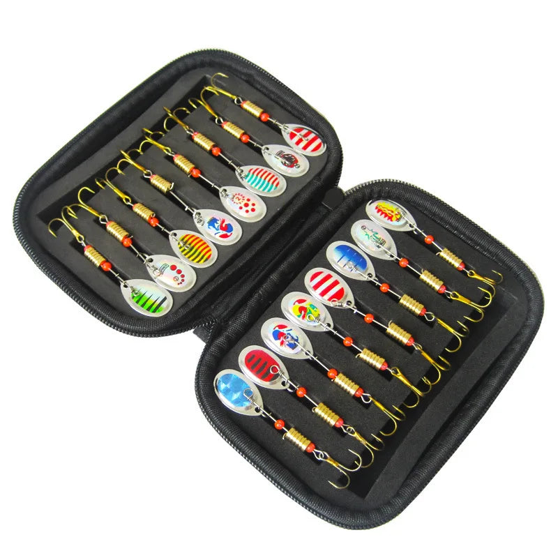 Metal Spinner Spoon Lure Kit Hard Bait Tackle with High-Strength Hooks for Bass Pike Trout Freshwater/Saltwater Fishing